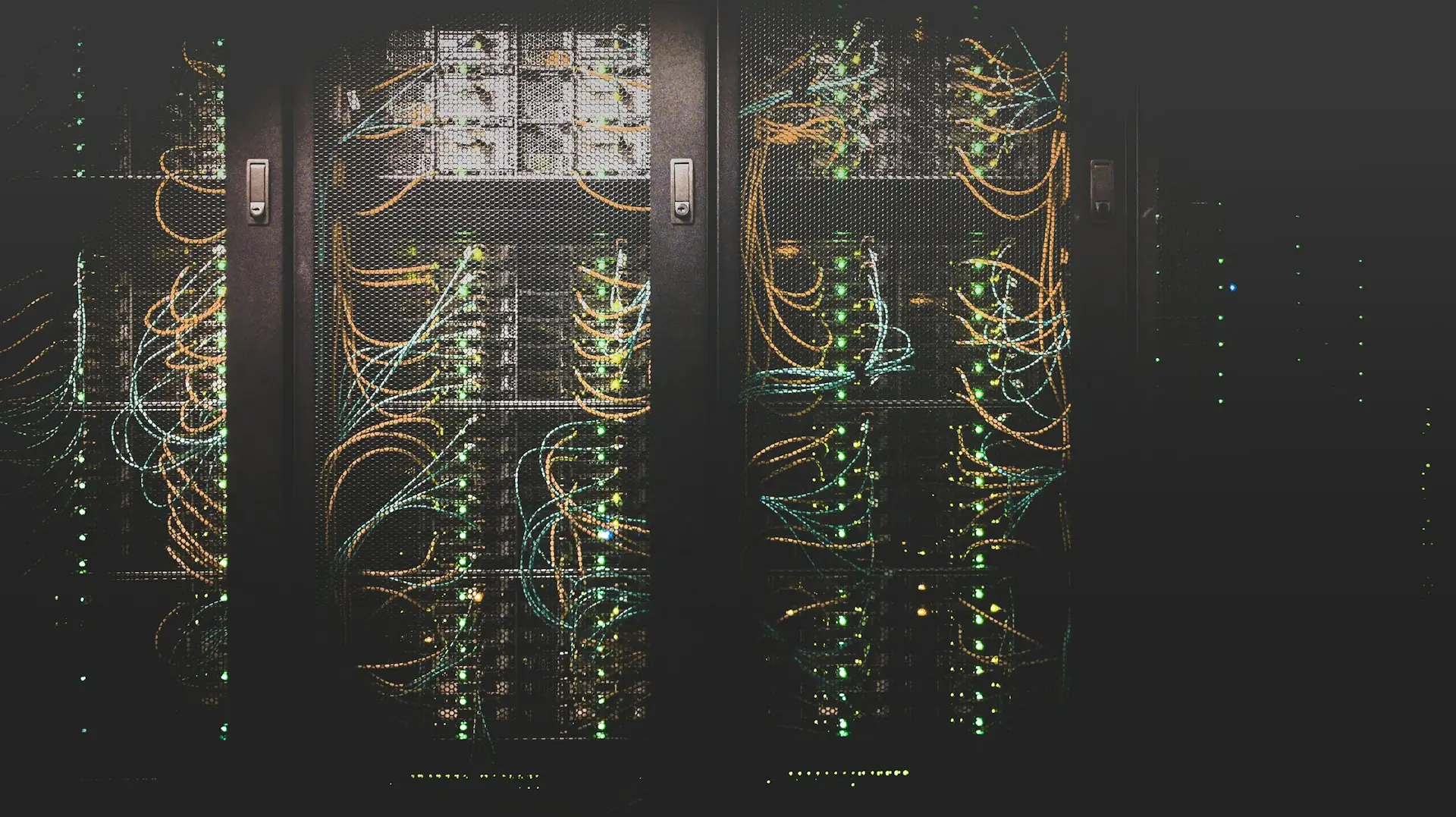Network cables connected to server racks